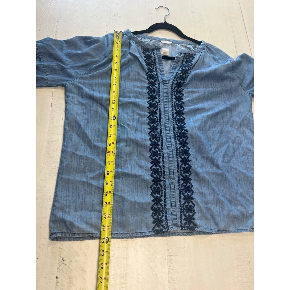 JAG Jeans Womens XS Blue Chambray Embroidered Tencel Boho Peasant Blouse - Picture 7 of 7
